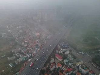  Aerial photo of a polluted city.