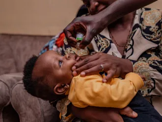 9-month-old Amara is vaccinated against polio in South Kivu province, DR Congo