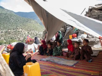 On 2 September, 2025, Zekrullah, 17 years old, was sitting with his family under a tent after the earthquake in Ghazi Abad village, Nurgal district, Kunar province, Afghanistan.