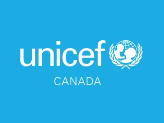 Cyan background with a white UNICEF Canada logo